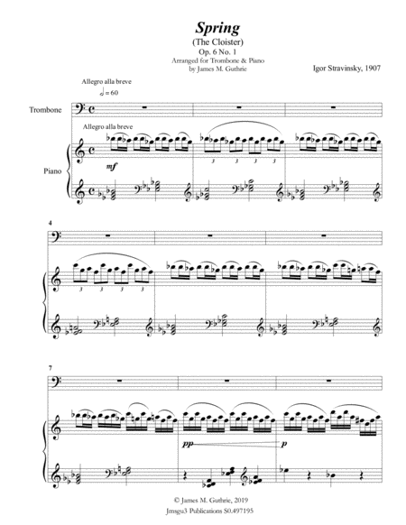 Free Sheet Music Stravinsky Spring Op 6 No 1 For Trombone Piano