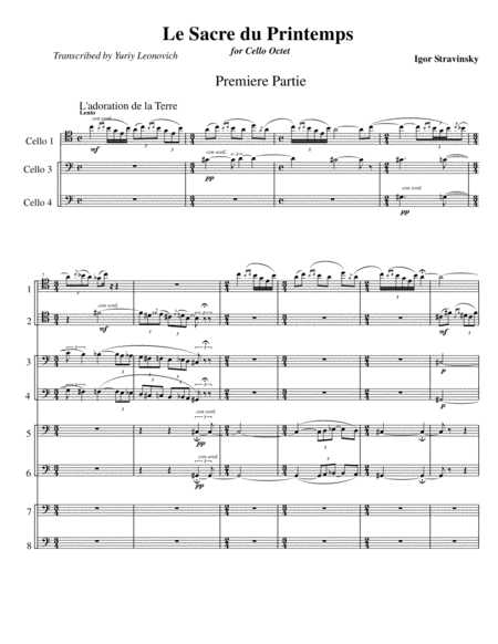 Stravinsky The Rite Of Spring 1913 Version Transcribed For 8 Cellos Sheet Music