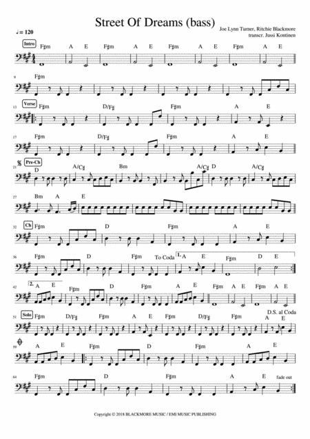 Free Sheet Music Street Of Dreams Rainbow Bass