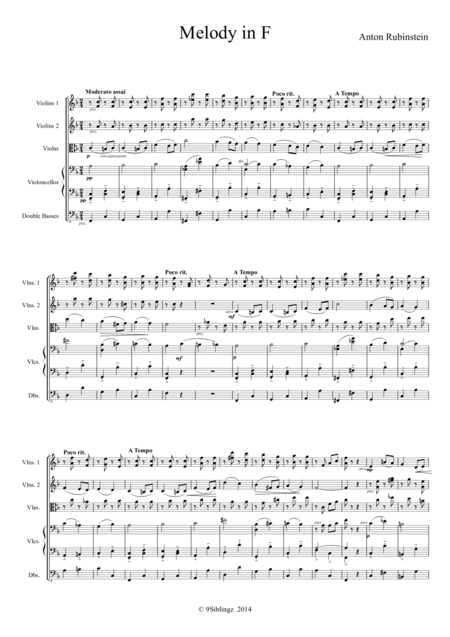 String Chamber Series Melody In F Sheet Music