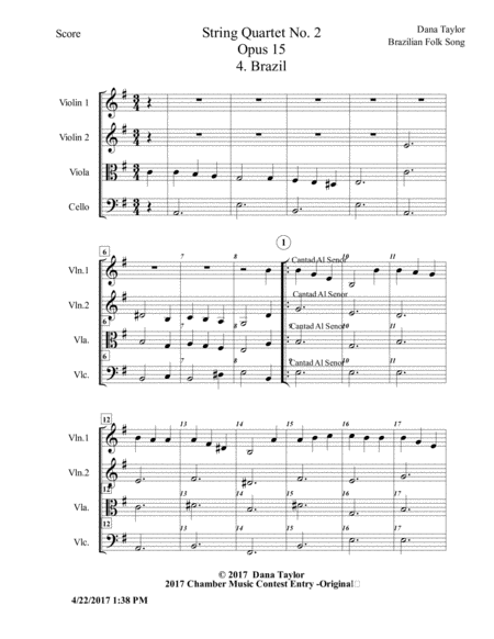 Free Sheet Music String Quartet 2 Opus 15 No 4 Brazil