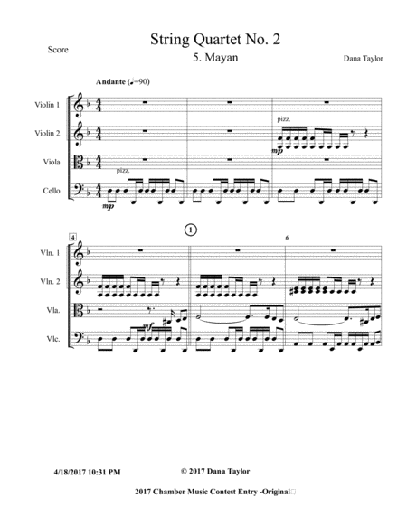 Free Sheet Music String Quartet 2 Opus 15 No 5 Mayan