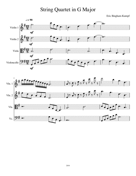 Free Sheet Music String Quartet In G Major