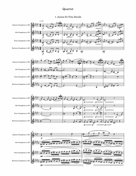 String Quartet In G Minor Op 10 I Anim Et Trs Dcid Arranged For Saxophone Quartet Sheet Music