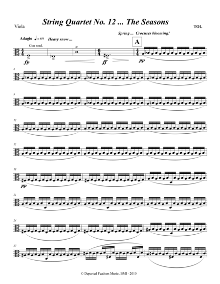 String Quartet No 12 The Seasons 2010 Viola Sheet Music