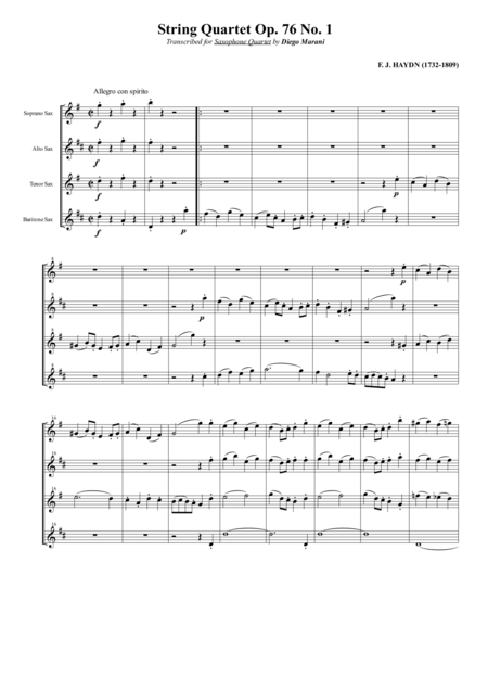 Free Sheet Music String Quartet Op 76 No 1 For Saxophone Quartet Satb