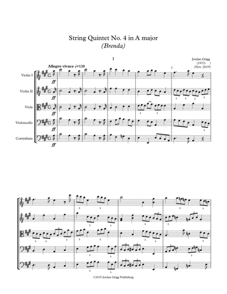 Free Sheet Music String Quintet No 4 In A Major Brenda