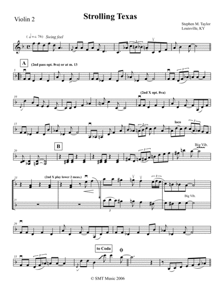 Strolling Texas In The Style Of Bob Wills For String Quartet Sheet Music