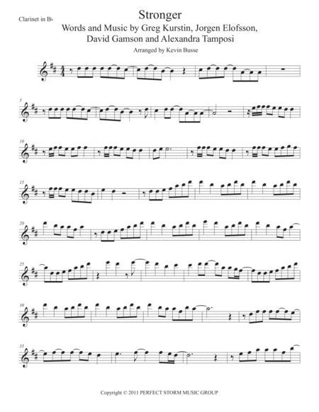 Free Sheet Music Stronger Original Key Clarinet