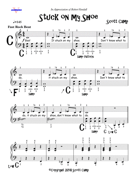 Free Sheet Music Stuck On My Shoe First Year Piano Solo
