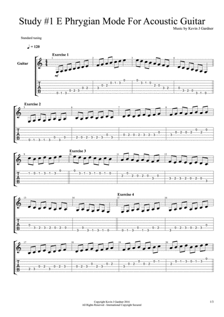 Study 1 E Phrygian Mode For Acoustic Guitar Sheet Music