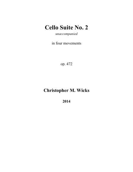 Suite For Cello No 2 Sheet Music