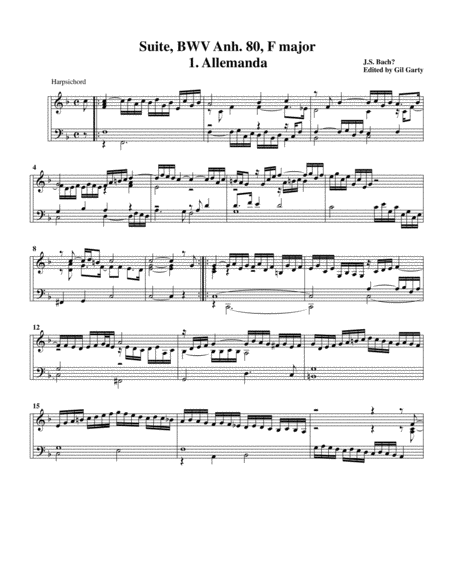 Free Sheet Music Suite For Harpsichord Bwv Anh 80