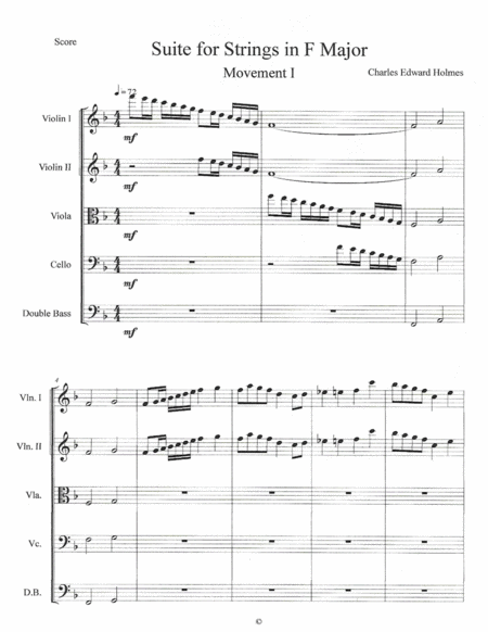 Suite For Strings In F Major Score Sheet Music