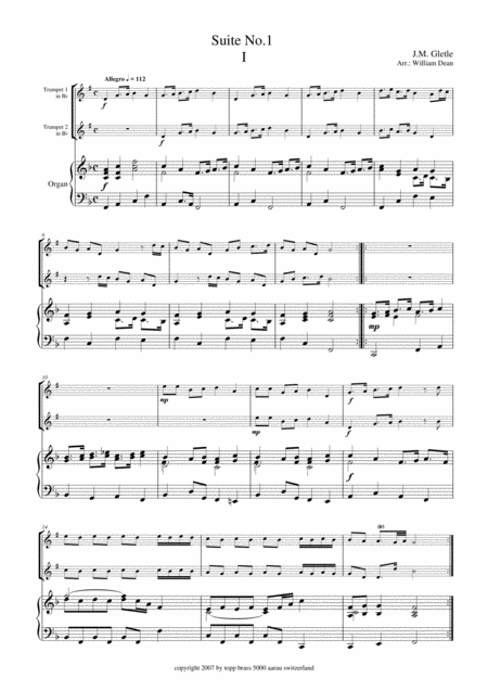 Free Sheet Music Suite No 1 For 2 Trumpets And Organ