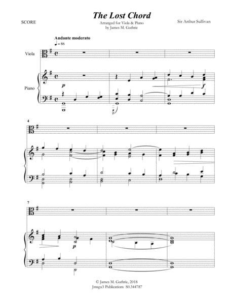 Free Sheet Music Sullivan The Lost Chord For Viola Piano