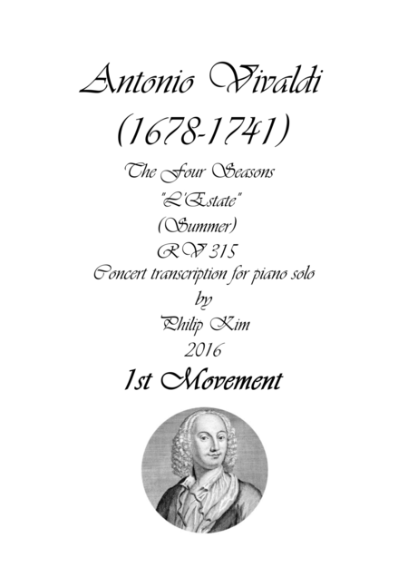 Summer 1st Movement From The Four Seasons By Vivaldi For Piano Solo Sheet Music