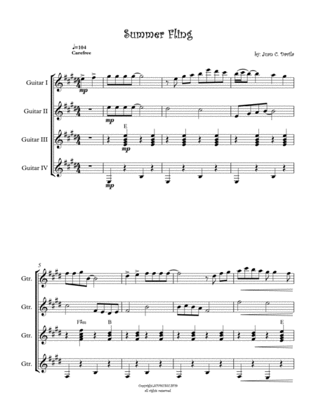 Summer Fling Guitar Quartet Sheet Music