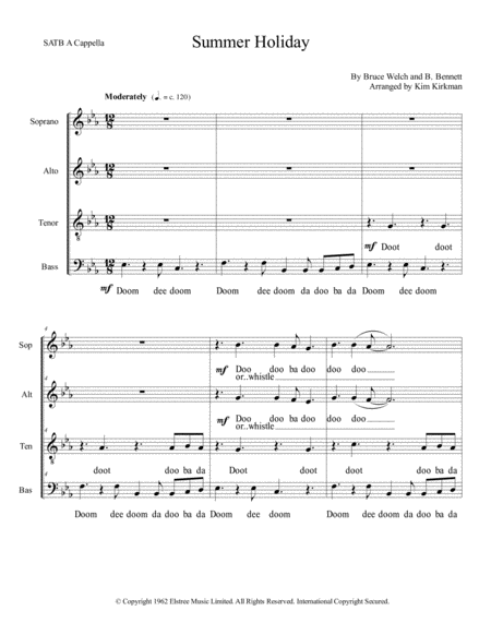 Summer Holiday Sung By Cliff Richard Arranged For Satb A Cappella Sheet Music