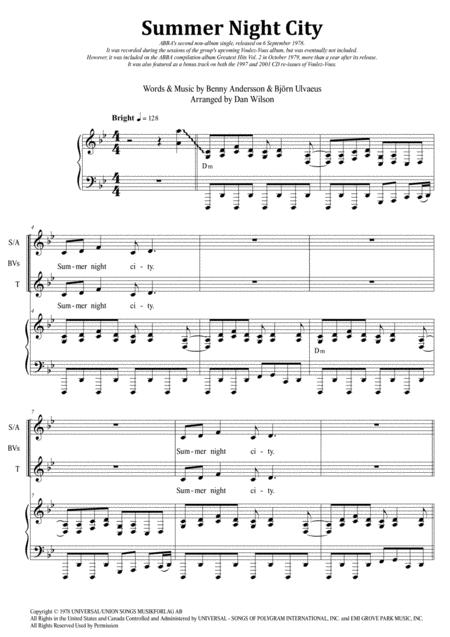 Free Sheet Music Summer Night City