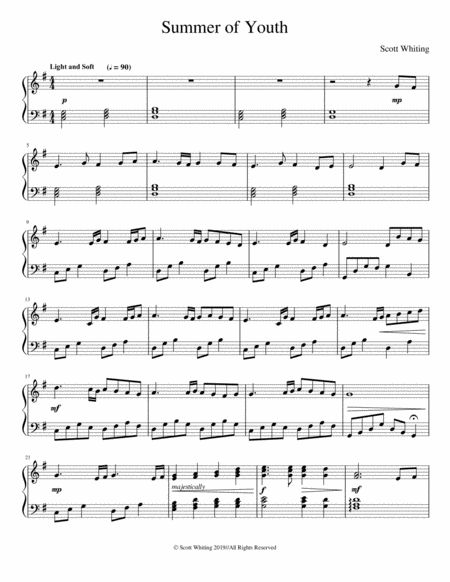 Free Sheet Music Summer Of Youth Scott Whiting