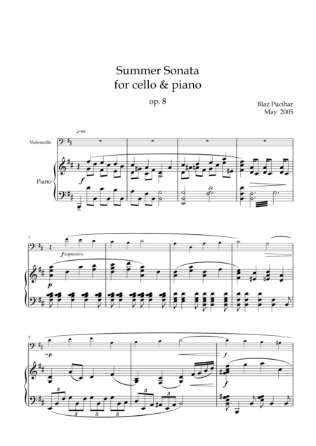 Free Sheet Music Summer Sonata For Cello And Piano
