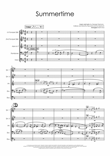 Summertime Brass Quintet Sheet Music