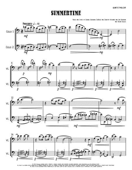 Free Sheet Music Summertime Cello Duet