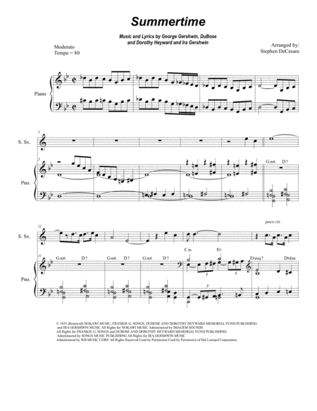 Free Sheet Music Summertime Duet For Soprano And Alto Saxophone