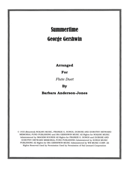 Free Sheet Music Summertime Flute Duet