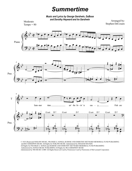 Summertime For 2 Part Choir Tb Sheet Music