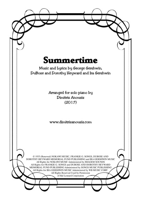 Summertime For Solo Piano Sheet Music