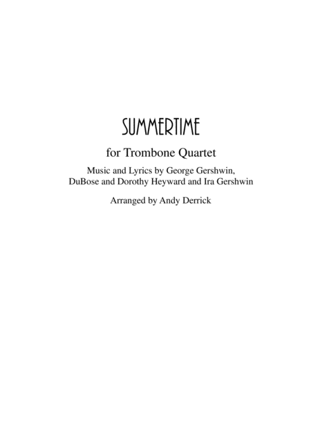 Summertime For Trombone Quartet Sheet Music