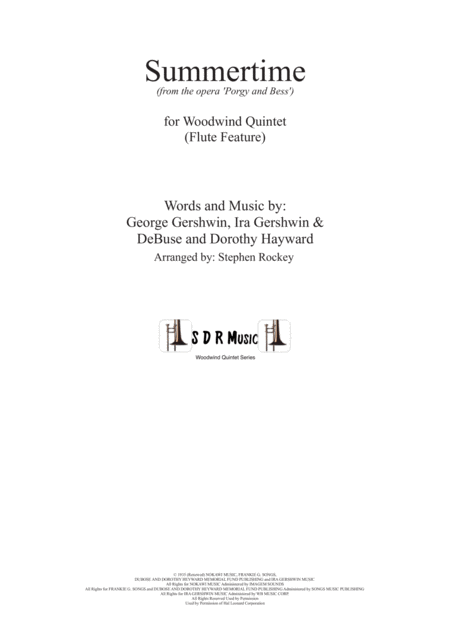 Summertime For Woodwind Quintet Sheet Music