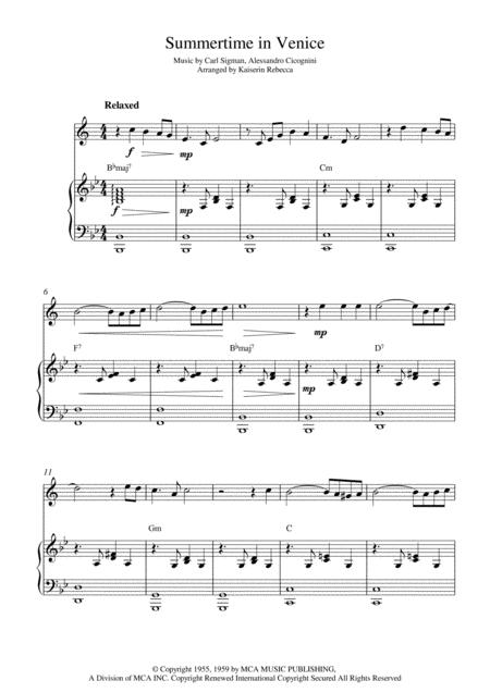 Summertime In Venice For Bb Clarinet Solo And Piano Accompaniment Sheet Music