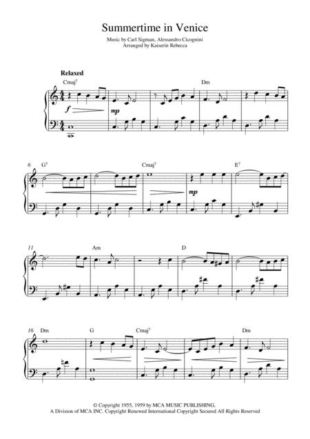 Summertime In Venice Piano Solo With Chords Sheet Music