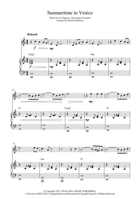 Summertime In Venice Violin Solo And Piano Accompaniment Sheet Music