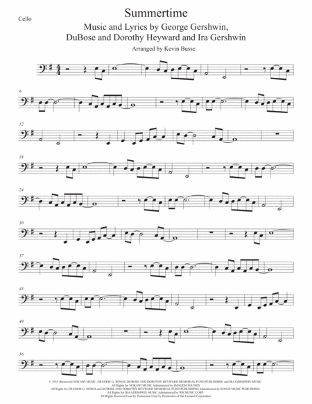 Summertime Original Key Cello Sheet Music