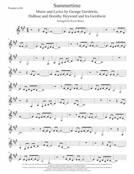 Summertime Original Key Trumpet Sheet Music