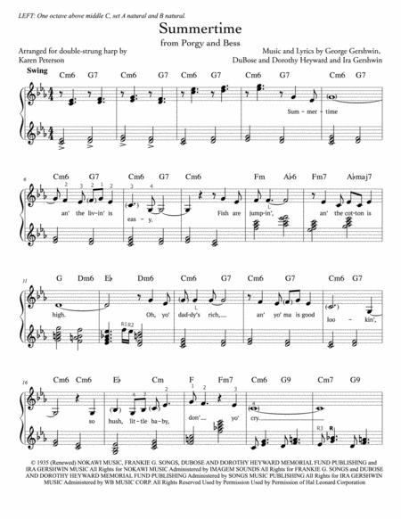 Summertime Porgy And Bess For Double Strung Harp Sheet Music