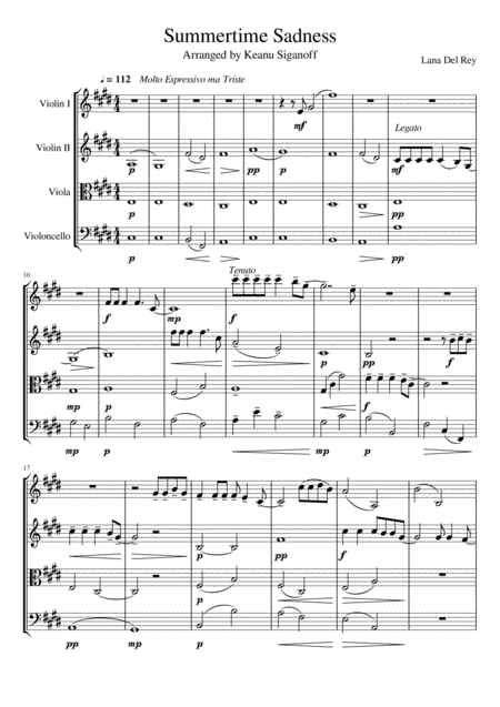 Free Sheet Music Summertime Sadness