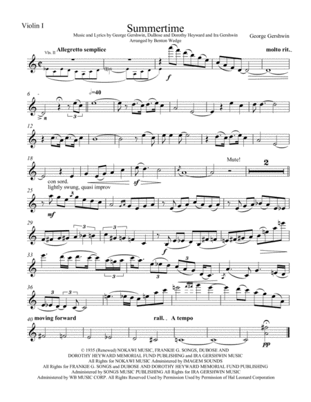 Summertime String Quartet Sheet Music