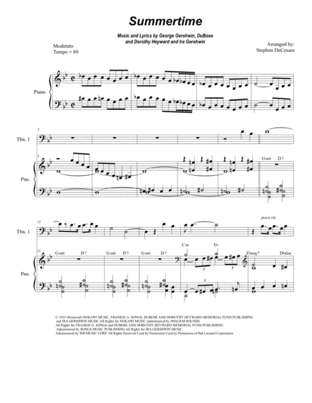 Summertime Trombone Duet Sheet Music