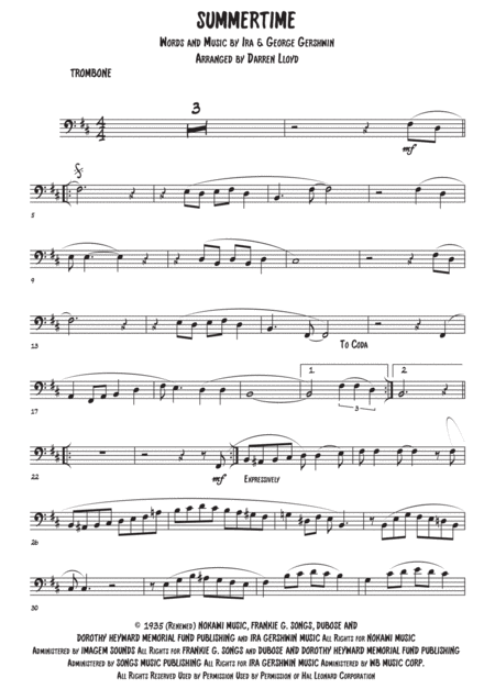 Free Sheet Music Summertime Trombone Piano