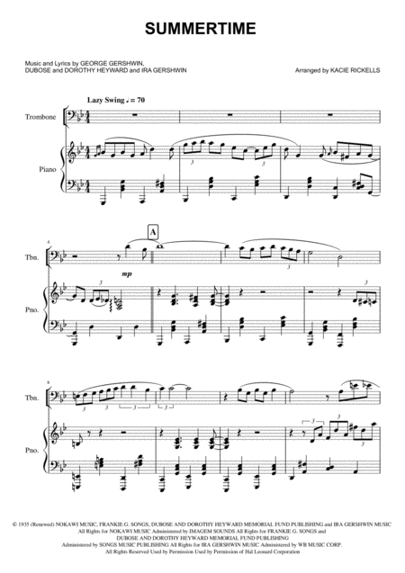 Summertime Trombone Solo Sheet Music