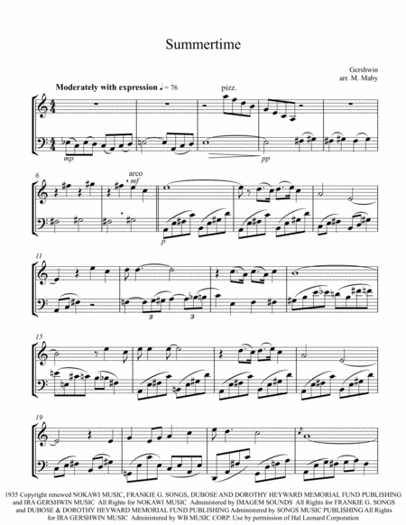 Summertime Violin Cello Duet Sheet Music