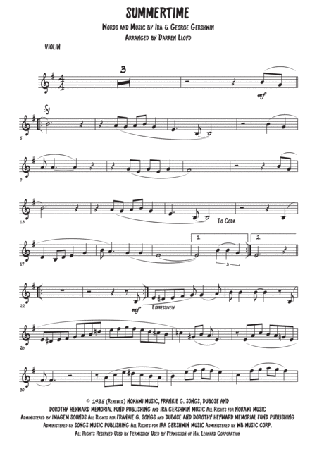 Summertime Violin Piano Sheet Music