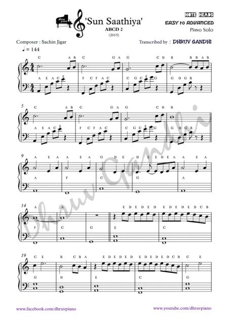 Free Sheet Music Sun Saathiya Piano Arrangement Easy To Advanced