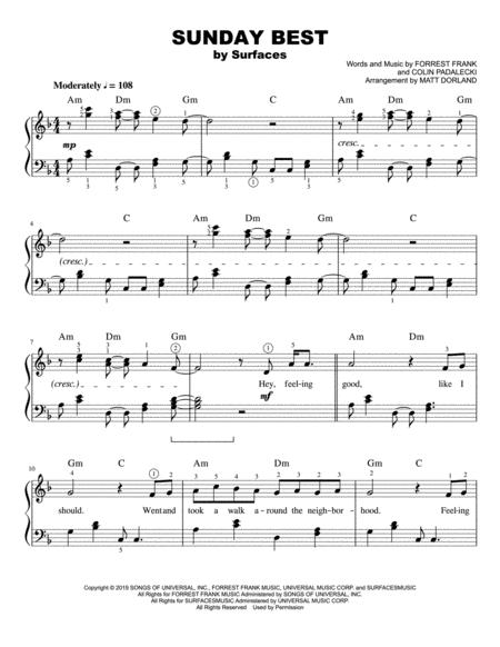 Free Sheet Music Sunday Best Easy Piano