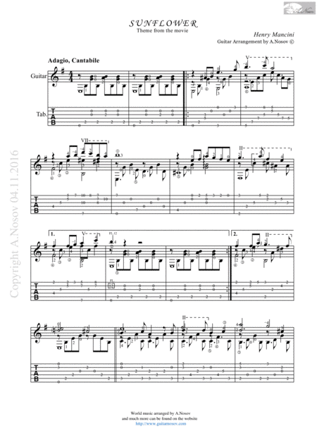 Free Sheet Music Sunflower Sheet Music For Guitar